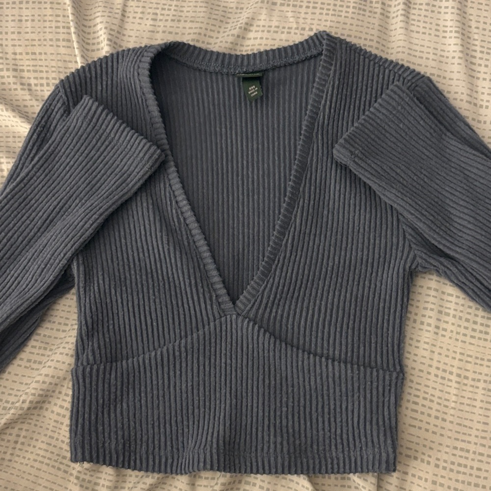 Wild Fable Ribbed V-Neck Sweater in Charcoal